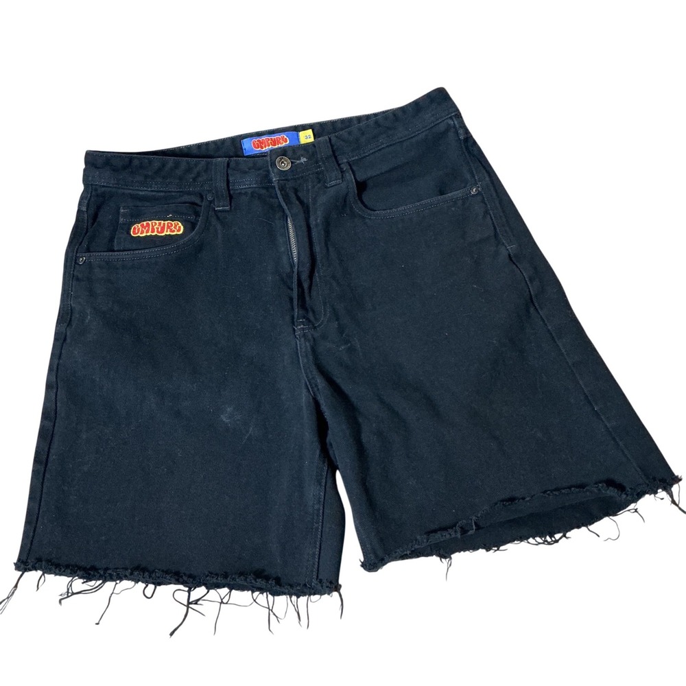 Y2K Empyre Relax Mens Black Denim Skate Shorts Cutoff Raw Hem Size 32 Relaxed